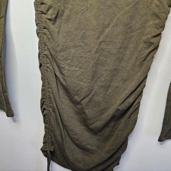 BB Dakota For Steve Madden Ruched Ribbed Long Sleeve Olive Green Mini Dress XS - Picture 7 of 11